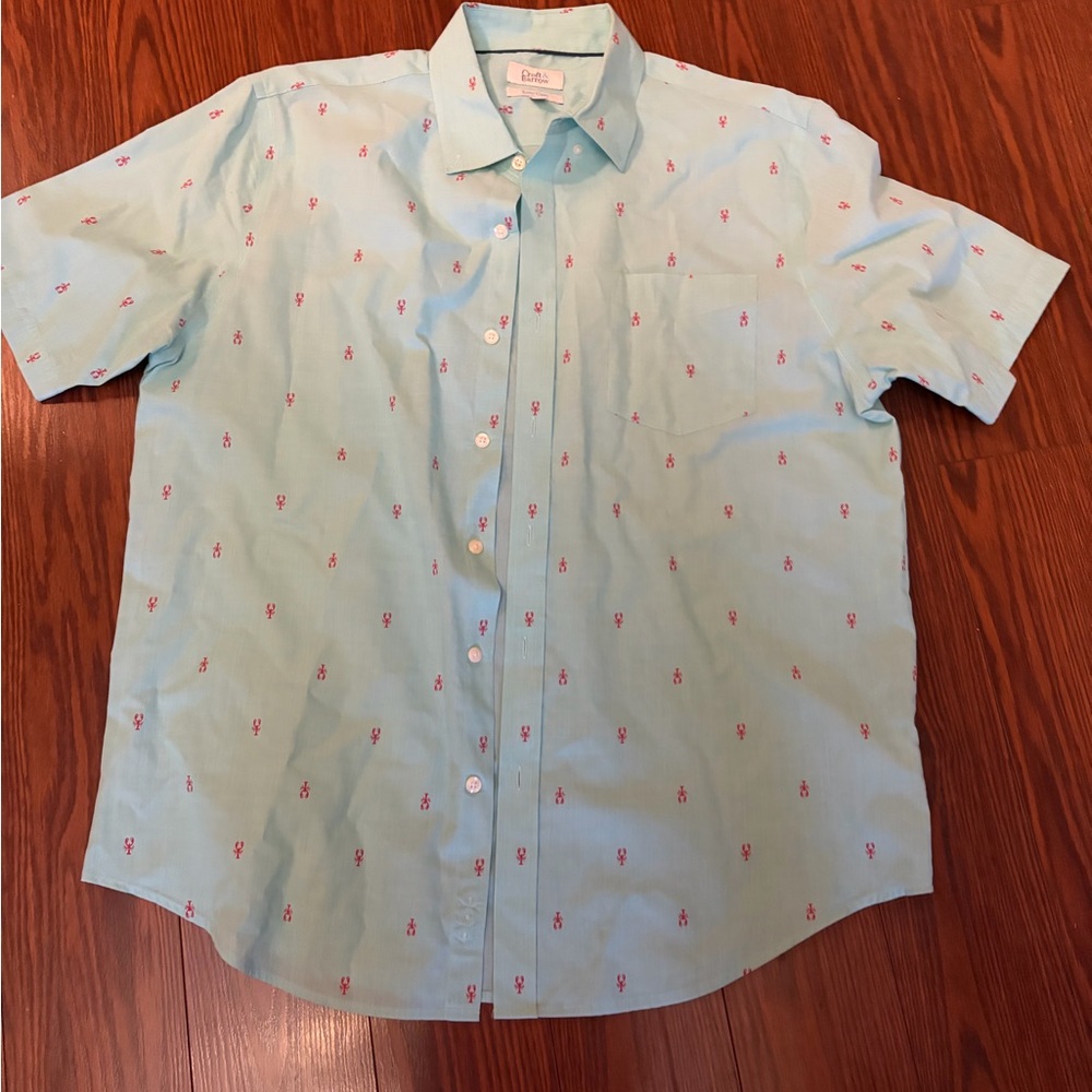 Croft & Barrow Men's Light Blue/mint green Shirt red crawfish lobster Pattern